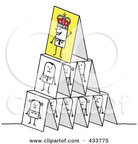 Royalty-Free (RF) Clipart Illustration of a Pyramid Of Stick Business People Under A King by NL shop