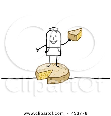 Royalty-Free (RF) Clipart Illustration of a Stick Man Standing On And Holding Cheese by NL shop