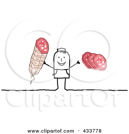 Royalty-Free (RF) Clipart Illustration of a Stick Man Holding Meat by NL shop