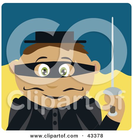 Clipart Illustration of a Hispanic Masked Outlaw Boy Holding A Sword by Dennis Holmes Designs