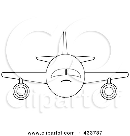 Royalty-Free (RF) Clipart Illustration of a Front View Of An Outlined Airplane by Pams Clipart