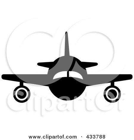 Royalty-Free (RF) Clipart Illustration of a Front View Of A Black And White Airplane by Pams Clipart