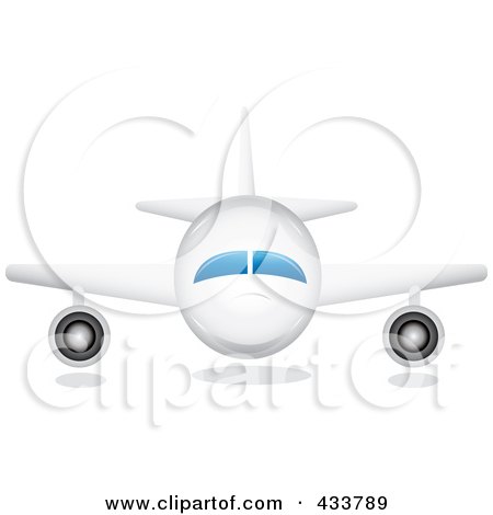 Royalty-Free (RF) Clipart Illustration of a Front View Of A White Airplane by Pams Clipart