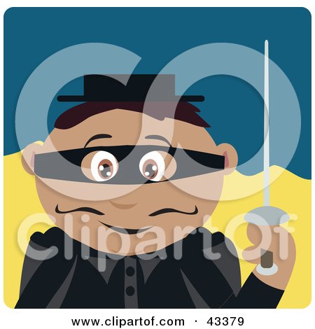 Clipart Illustration of a Latin American Masked Outlaw Boy Holding A Sword by Dennis Holmes Designs