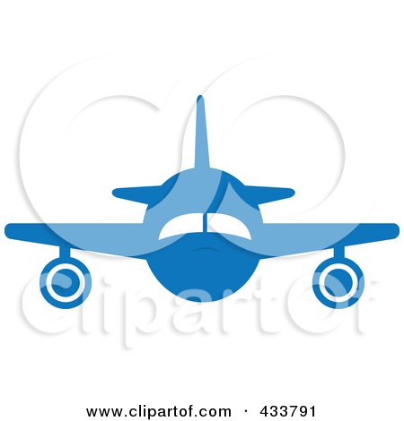 Royalty-Free (RF) Clipart Illustration of a Front View Of A Blue Airplane by Pams Clipart