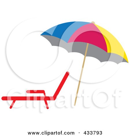 Royalty-Free (RF) Clipart Illustration of a Colorful Beach Umbrella Over A Lounge Chair by Pams Clipart