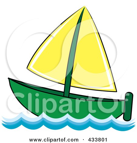 Royalty-Free (RF) Clipart Illustration of a Green And Yellow Sailboat At Sea by Pams Clipart