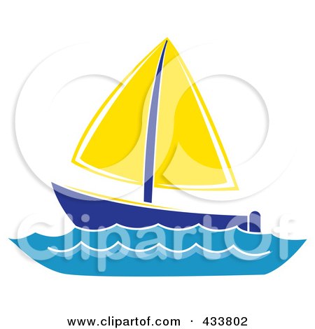Royalty-Free (RF) Clipart Illustration of a Blue And Yellow Sailboat At Sea by Pams Clipart