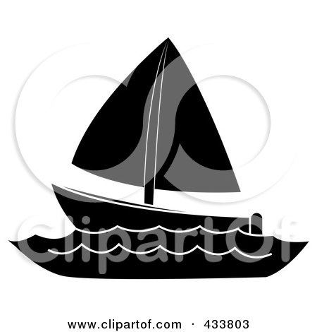 Royalty-Free (RF) Clipart Illustration of a Black And White Sailboat At Sea by Pams Clipart