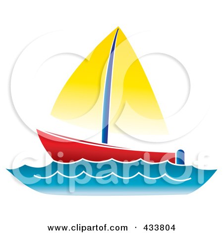 Royalty-Free (RF) Clipart Illustration of a Red And Yellow Sailboat At Sea by Pams Clipart