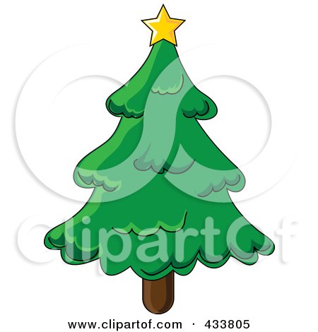 Royalty-Free (RF) Clipart Illustration of a Star On Top Of A Green Christmas Tree by Pams Clipart