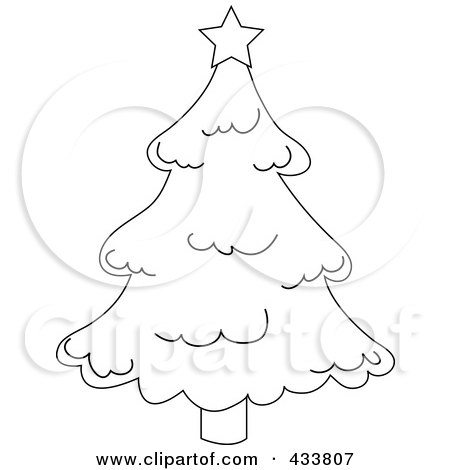 Royalty-Free (RF) Clipart Illustration of Line Art Of A Star On Top Of A Christmas Tree by Pams Clipart