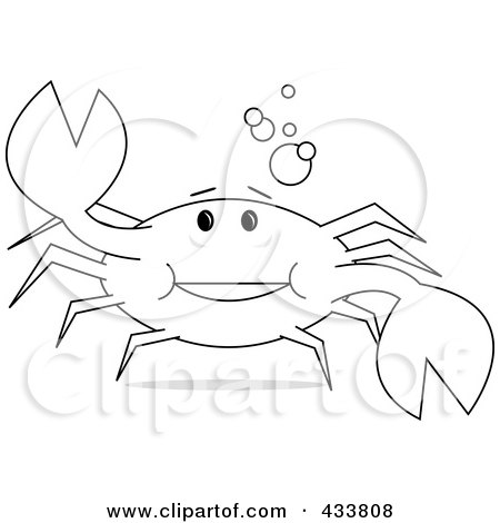 Royalty-Free (RF) Clipart Illustration of Line Art Of a Cheerful Crab Holding Up a Claw by Pams Clipart