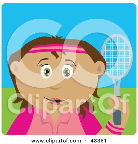 Clipart Illustration of a Hispanic Girl Holding A Tennis Racket by Dennis Holmes Designs