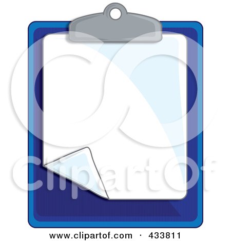 Royalty-Free (RF) Clipart Illustration of a Blank Page On A Blue Clipboard by Pams Clipart
