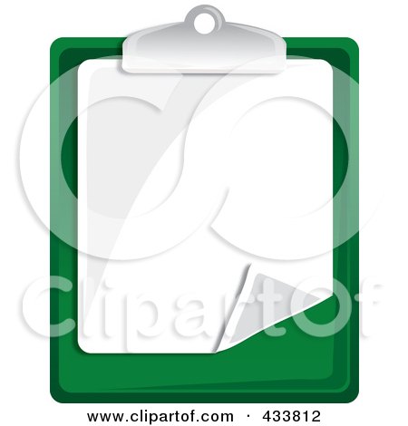 Royalty-Free (RF) Clipart Illustration of a Blank Page On A Green Clipboard by Pams Clipart