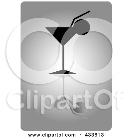 Royalty-Free (RF) Clipart Illustration of a Silhouetted Cocktail With A Citrus Garnish Over Gray by Pams Clipart