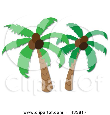 Royalty-Free (RF) Clipart Illustration of Two Coconut Palm Trees by Pams Clipart