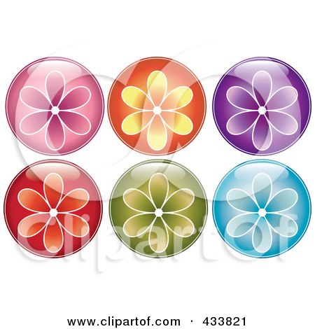 Royalty-Free (RF) Clipart Illustration of a Digital Collage of Shiny Round Colorful Flower Icons by Pams Clipart