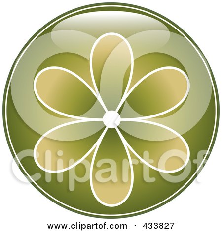 Royalty-Free (RF) Clipart Illustration of a Shiny Round Green Flower Icon by Pams Clipart