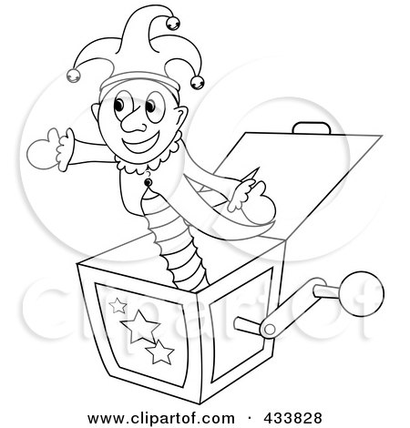 Royalty-Free (RF) Clipart Illustration of a Coloring Page Ouline Of A Joker Jack In The Box Toy by Pams Clipart
