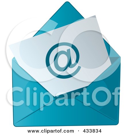 Royalty-Free (RF) Clipart Illustration of an Arobase Symbol On Paper In A Blue Envelope by Pams Clipart