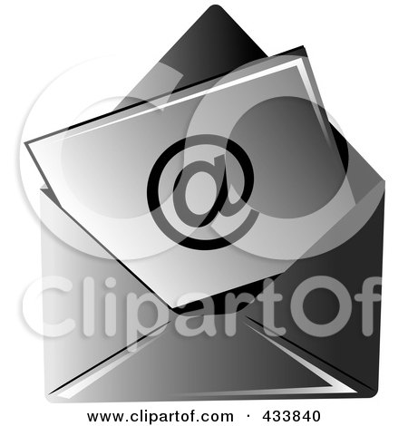 Royalty-Free (RF) Clipart Illustration of an Arobase Symbol On Paper In A Black Envelope by Pams Clipart