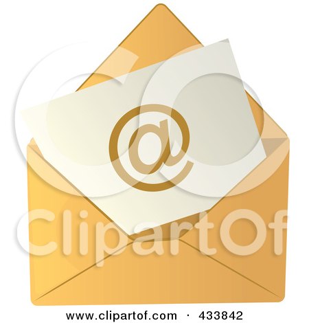 Royalty-Free (RF) Clipart Illustration of an Arobase Symbol On Paper In A Yellow Envelope by Pams Clipart