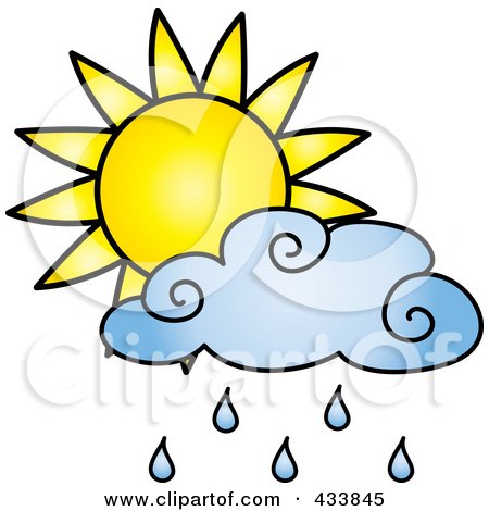 Royalty-Free (RF) Clipart Illustration of a Sun Behind A Blue Rain Cloud by Pams Clipart