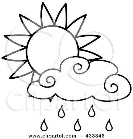 Royalty-Free (RF) Clipart Illustration of an Outline Of A Sun And Rain Cloud by Pams Clipart