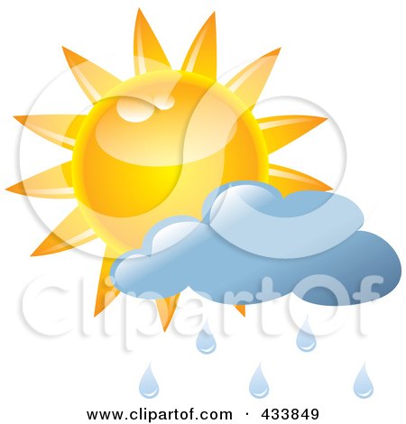 Royalty-Free (RF) Clipart Illustration of a Sun And A Blue Rain Cloud by Pams Clipart