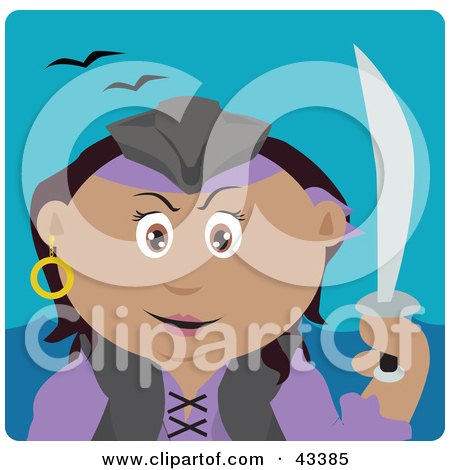 Clipart Illustration of a Hispanic Pirate Woman Holding A Sword by Dennis Holmes Designs