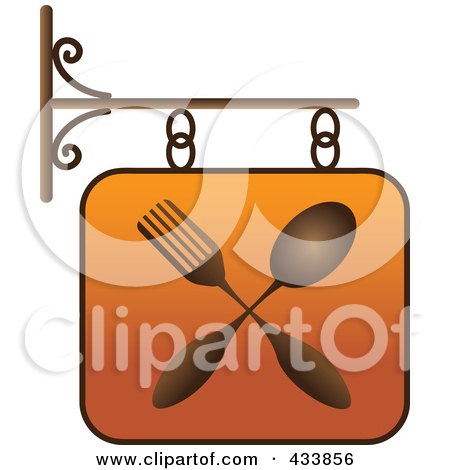 Royalty-Free (RF) Clipart Illustration of an Orange Restaurant Sign With A Fork And Spoon by Pams Clipart