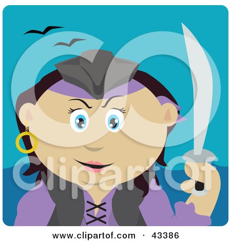 Clipart Illustration of a Mexican Pirate Woman Holding A Sword by Dennis Holmes Designs
