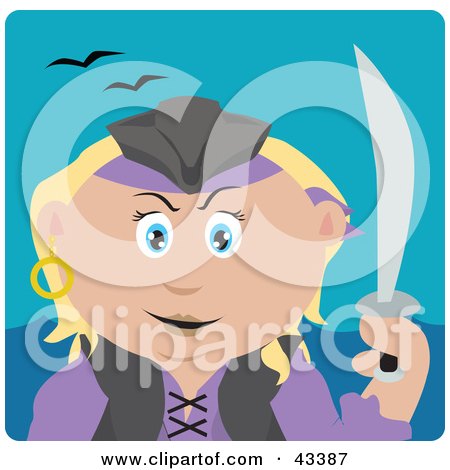 Clipart Illustration of a Caucasian Pirate Woman Holding A Sword by Dennis Holmes Designs