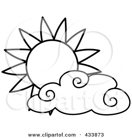 Royalty-Free (RF) Clipart Illustration of an Outlined Sun And Cloud by Pams Clipart