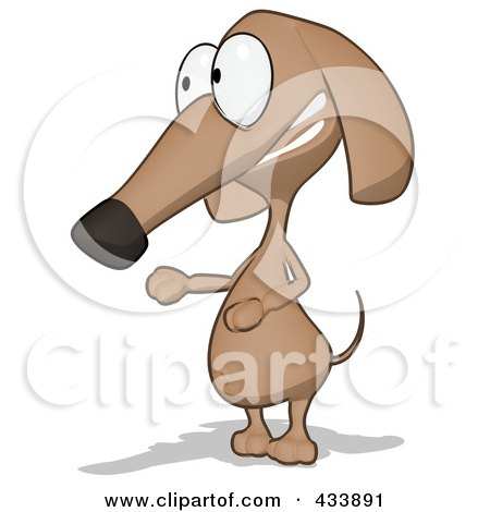 Royalty-Free (RF) Clipart Illustration of a Cartoon Brown Pookie Wiener Dog Gesturing And Facing Left by Julos