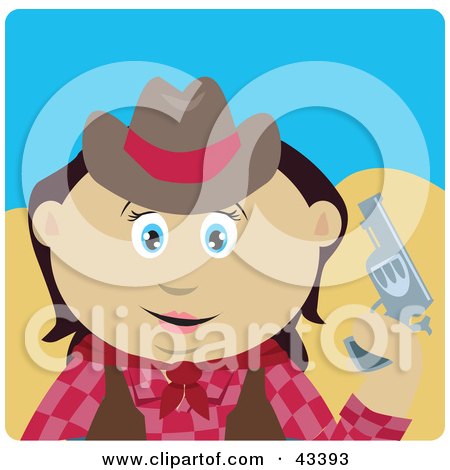 Clipart Illustration of a Mexican Cowgirl Holding Up A Pistil by Dennis Holmes Designs