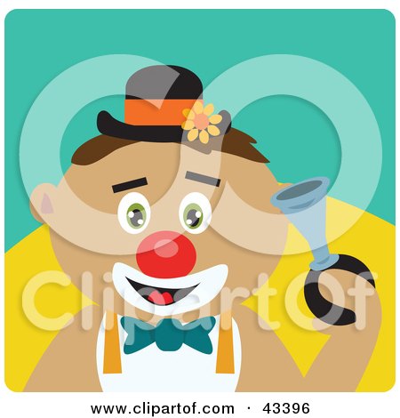 Clipart Illustration of a Latin American Clown Boy Honking A Horn by Dennis Holmes Designs