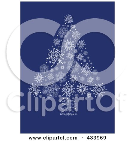 Royalty-Free (RF) Clipart Illustration of a White Snowflake Christmas Tree With A Swirl Trunk On Blue by BestVector