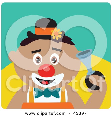 Clipart Illustration of a Hispanic Clown Boy Honking A Horn by Dennis Holmes Designs