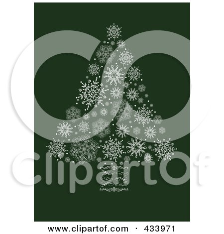 Royalty-Free (RF) Clipart Illustration of a White Snowflake Christmas Tree With A Swirl Trunk On Green by BestVector