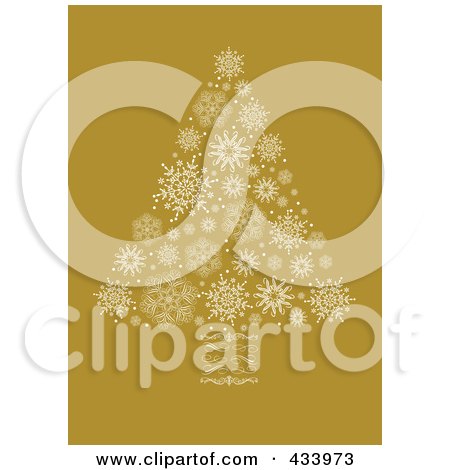 Royalty-Free (RF) Clipart Illustration of a White Snowflake Christmas Tree With A Swirl Trunk On Yellow by BestVector
