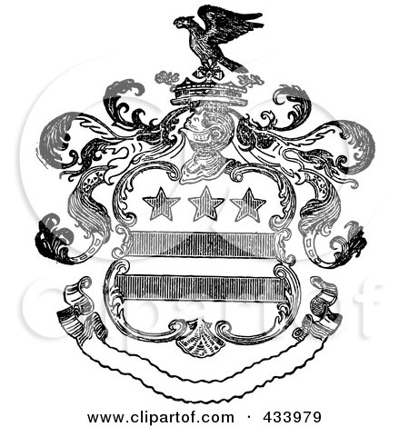 Royalty-Free (RF) Clipart Illustration of a Black And White Eagle Crest With A Blank Banner by BestVector