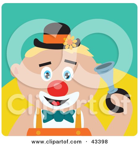 Clipart Illustration of a Caucasian Clown Boy Honking A Horn by Dennis Holmes Designs
