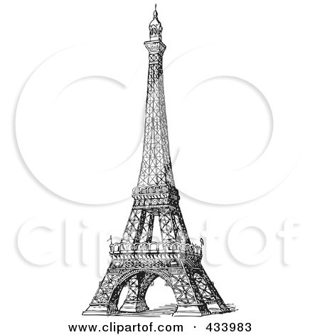 Royalty-Free (RF) Clipart Illustration of a Vintage Black And White Sketch Of The Eiffel Tower - 1 by BestVector