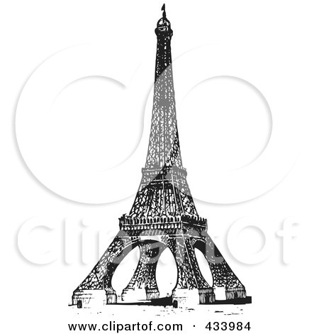 Royalty-Free (RF) Clipart Illustration of a Vintage Black And White Sketch Of The Eiffel Tower - 2 by BestVector