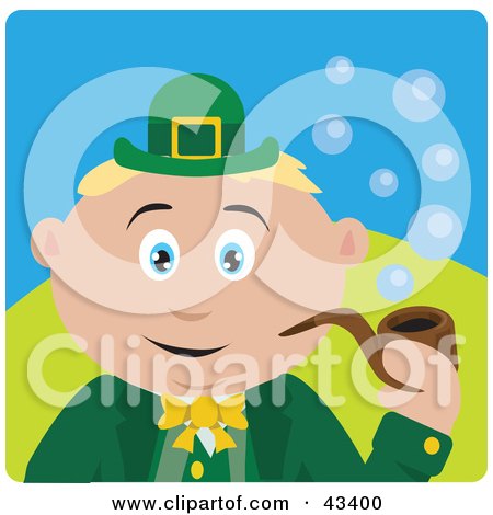 Clipart Illustration of a Caucasian St Patrick's Day Leprechaun Boy Smoking A Tobacco Pipe by Dennis Holmes Designs