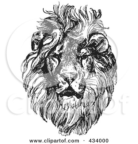 Royalty-Free (RF) Clipart Illustration of a Vintage Black And White Lion Sketch - 4 by BestVector