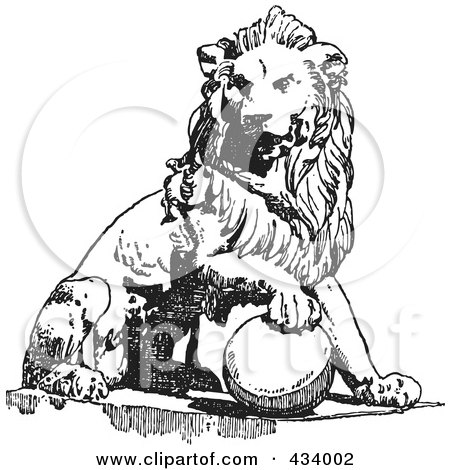 Royalty-Free (RF) Clipart Illustration of a Vintage Black And White Lion Sketch - 3 by BestVector